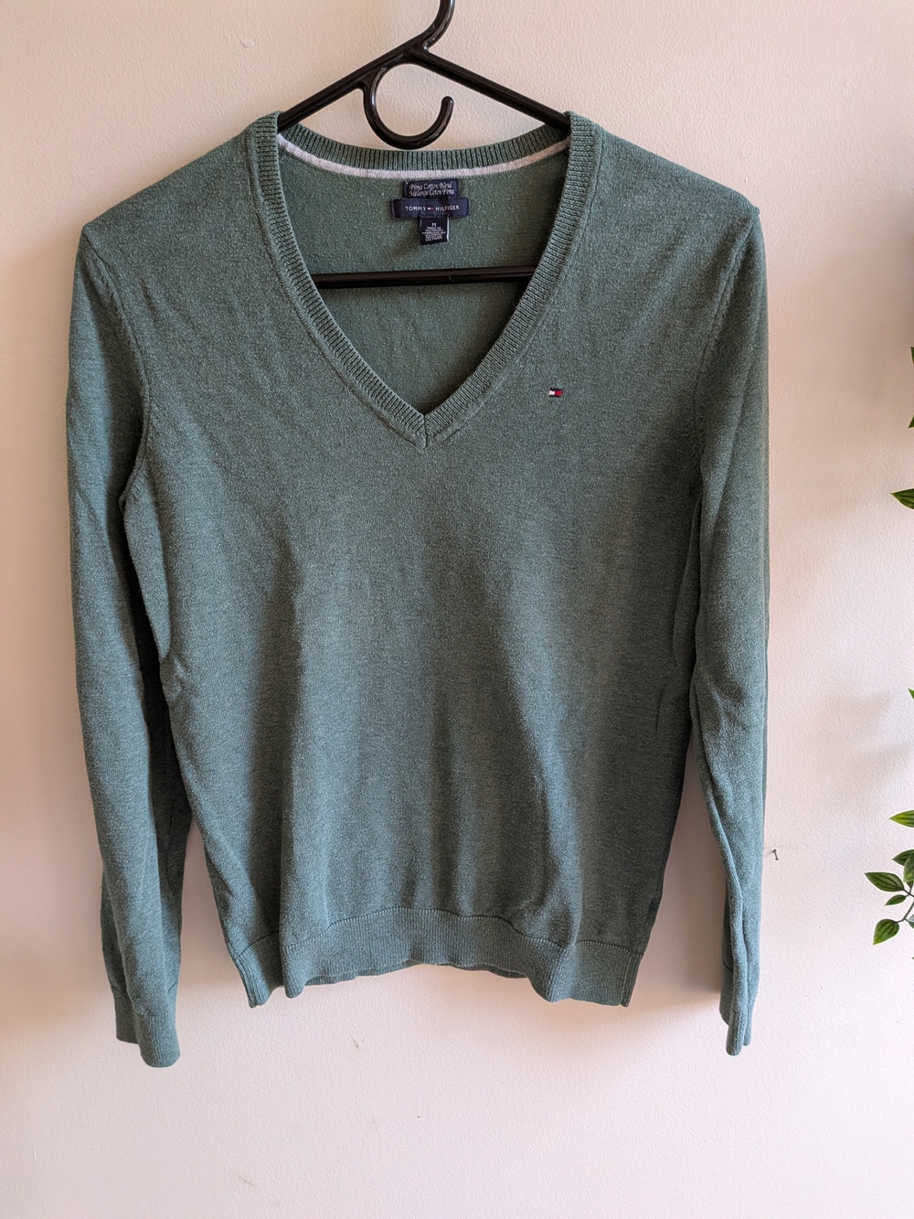 Tommy Hilfiger Pima Cotton Blend Women's Green V-Neck Sweater